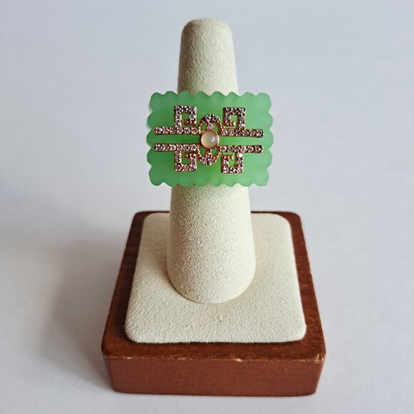 Angelique De Paris Green Resin Rectangular Ring Size 7 - Picture 9 of 16